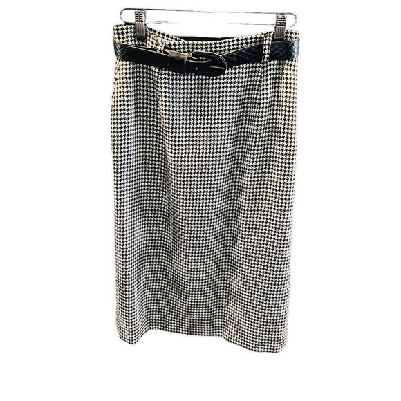Vintage Black & White Houndstooth Wool Midi Skirt by JH Collectibles size 8 - Picture 1 of 8